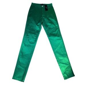NWT Metallic Green High Rise Stretch Pants Women's Size Large St. Patrick's Day